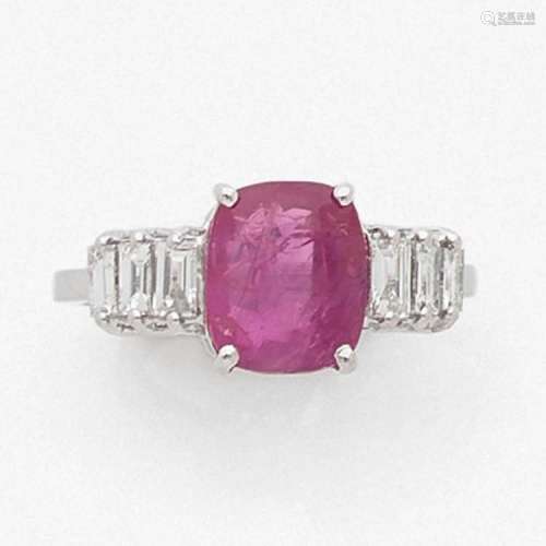 BAGUE SAPHIR ROSE A 3,85 carats pink sapphire, diamond and gold ring.
