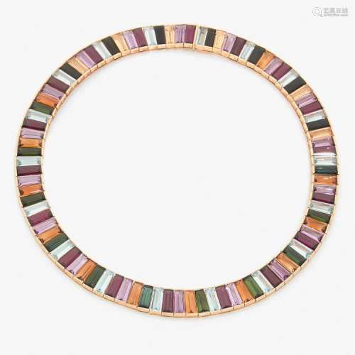 COLLIER PIERRES FINES A multigem and gold necklace.