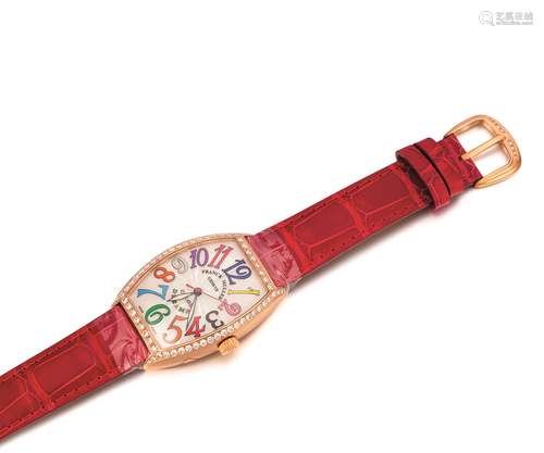 法蘭克穆勒(Franck Muller)粉紅金鑲鑽石自動上鏈酒桶形腕錶