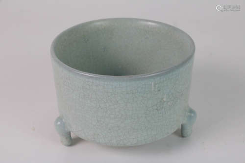 Chinese Porcelain Tripod Censer w/ Calligraphy