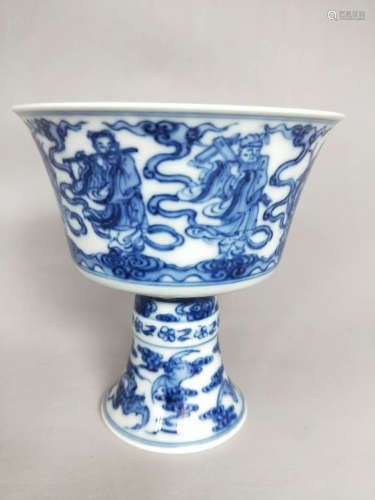 Chinese Blue And White Porcelain High Foot Cup