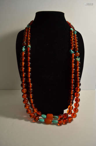 Two pieces of amber and turquoise necklaces