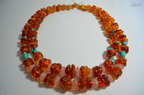 Two Amber and Turquoise Necklaces