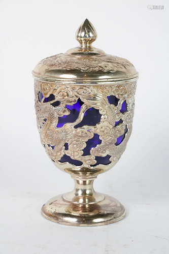 Silver Cup Holder Made Peking Glass