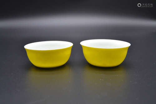 Pair Of Chinese Yellow Glaze Porcelain Cup