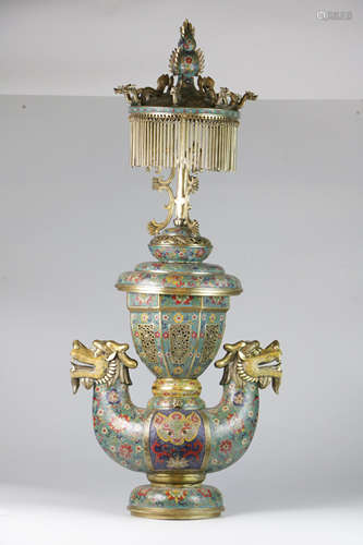 Chinese enameled bronze lamp