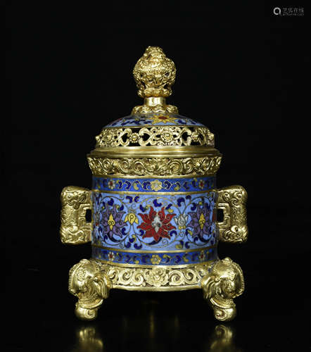 Chinese Bronze Gilt Enamel Burner