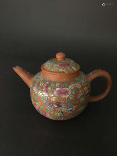 Late Qing Red Mud Color Glaze Zi Sha Teapot