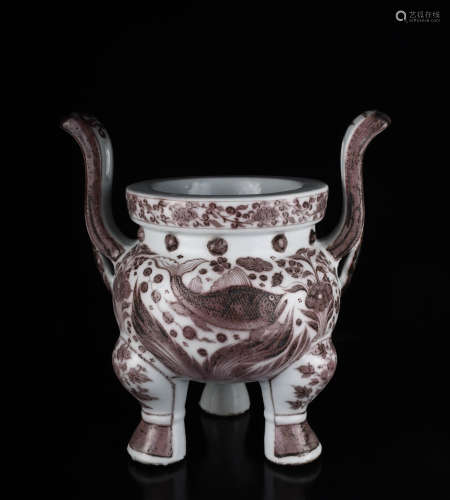 Chinese Copper Red Glaze Porcelain Burner