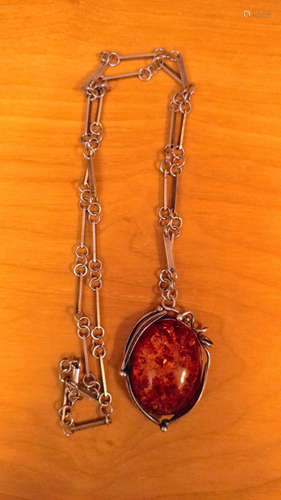 Antique Amber pendant with Silver Chain