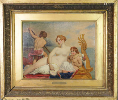 Oil on Board Painting of nude lady and two kids