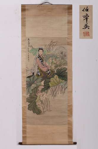 中国美术家协会会员任率英精绘绝品佳作《荷花仙子图》立轴一幅