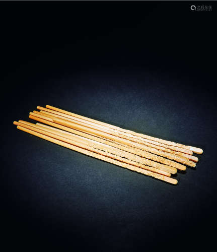 清 雕龙象牙筷子 （十一根）