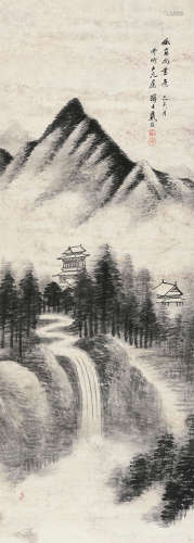 戴熙（1801～1860） 1859年作 松山飞瀑 立轴 水墨纸本