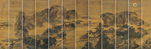 袁江（1662～1735） 1723年作 竹苞松茂图 条屏 设色绢本
