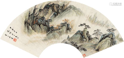 汪孔祁（1887～1940） 1937年作 春山访友图 扇片 设色纸本