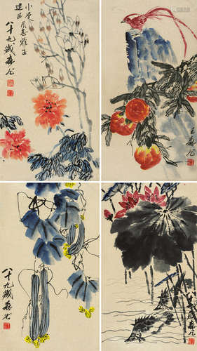 王森然（1895～1984）等 花卉 花鸟 镜片 设色纸本