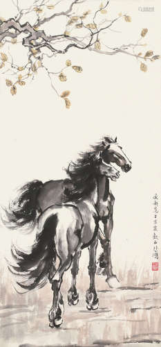徐悲鸿（1895～1953） 秋风立马如 镜片 设色纸本