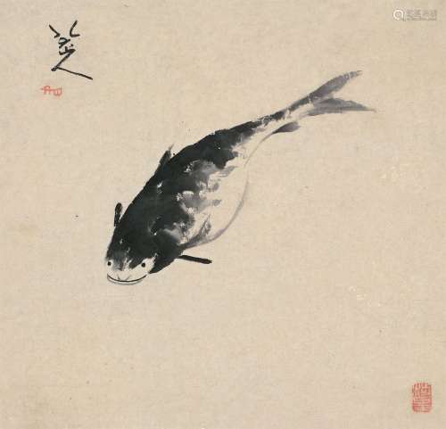 八大山人（1626～1705） 鱼趣图 镜片 水墨纸本
