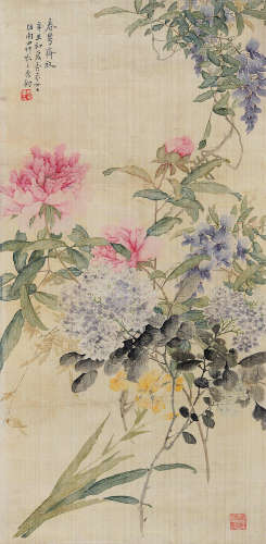 吴淑娟（1853～1930） 1901年作 春花齐放 立轴 设色绢本
