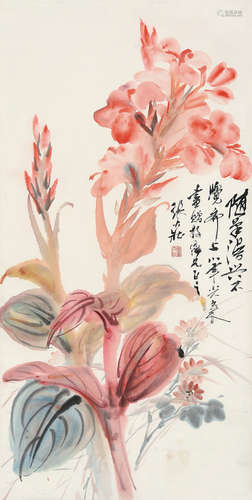 张大壮（1903～1980） 红叶芭蕉 立轴 设色纸本