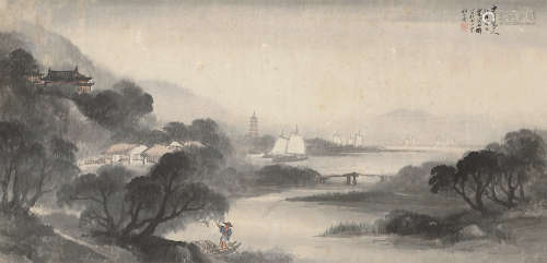 吴石僊（1845～1916） 烟山帆影 立轴 设色绢本