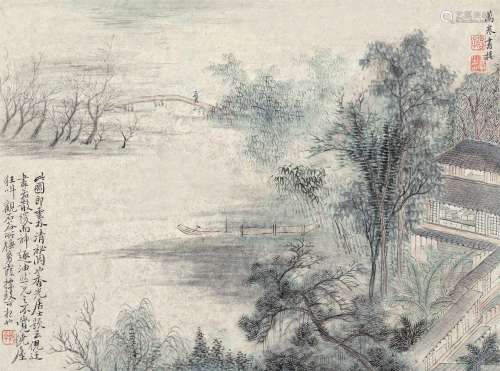 王翚（1632～1717） 万卷书楼图 镜片 设色纸本