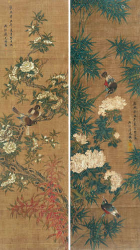 蒋廷锡（1669～1732） 1721年作 花鸟 （二帧） 镜片 设色绢本