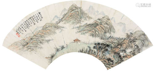 冯超然（1882～1954） 1947年作 云山烟树图 扇片 设色纸本