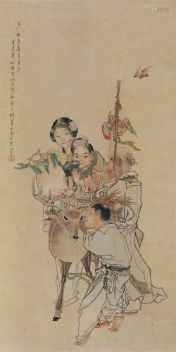 钱慧安（1833～1911） 三安图 立轴 设色纸本