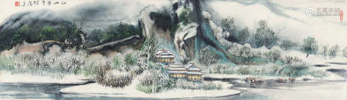 白海（b.1940） 2002年作 江山春雪 镜片 设色纸本