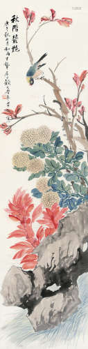 颜元（1860～1934） 1930年作 秋阶丛艳 立轴 设色纸本