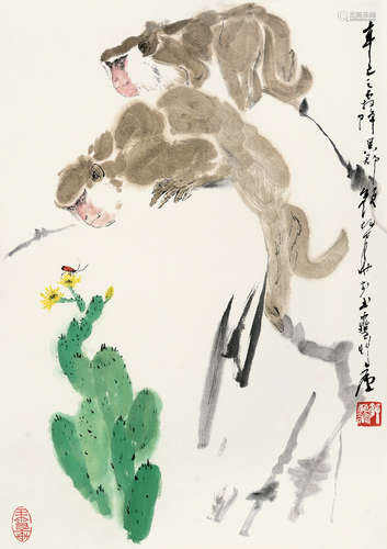 颜梅华（b.1927） 2001年作 封侯图 镜片 设色纸本