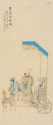 华子宥（清） 1842年作 罗汉传经图 立轴 设色纸本