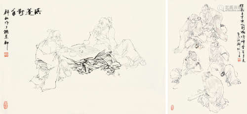 韩敏（b.1929） 画稿 （二帧） 单片 水墨纸本