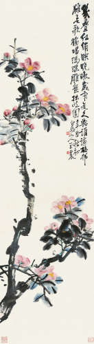 王震（1867～1938） 1921年作 山茶花 立轴 设色纸本