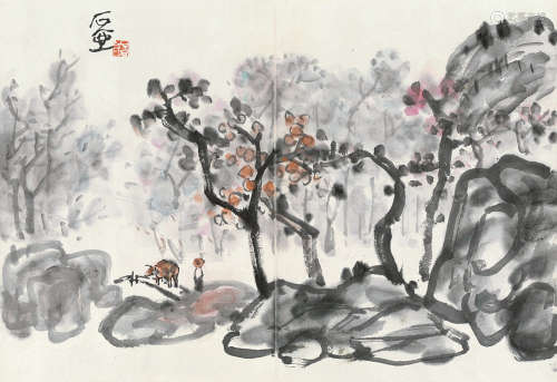陈子庄（1913～1976） 春山放牧 镜片 设色纸本