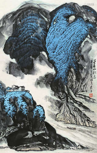 张步（b.1934） 1983年作 房山秋色 立轴 设色纸本