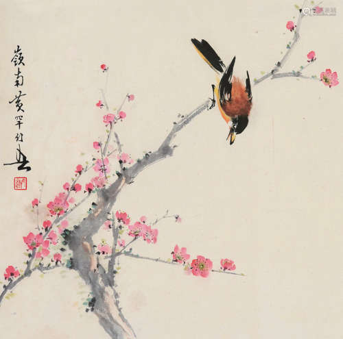 黄幻吾（1906～1985） 梅花小鸟 镜片 设色绢本