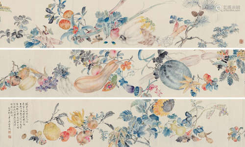 陆恢（1851～1920） 1889年作 果蔬图 手卷 设色纸本