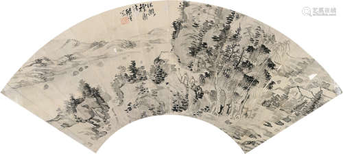奚冈（1746～1803） 携琴访友图 扇片 水墨纸本