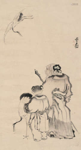 闵贞（1730～1788） 放鹤图 立轴 设色纸本