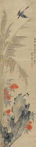 刘德六（1806～1875） 1872年作 花鸟 立轴 设色纸本