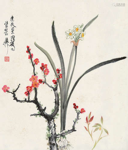 谢稚柳（1910～1997） 花卉 镜片 设色纸本