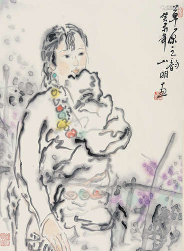 吴山明（b.1941） 2003年作 草原之韵 镜片 设色纸本