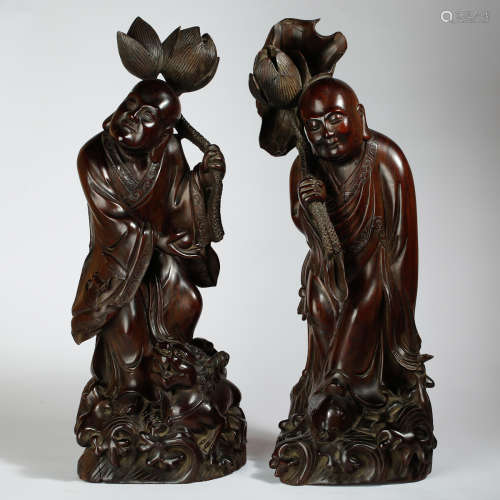 CHINESE HARDWOOD CARVED FIGURE OF HEHE