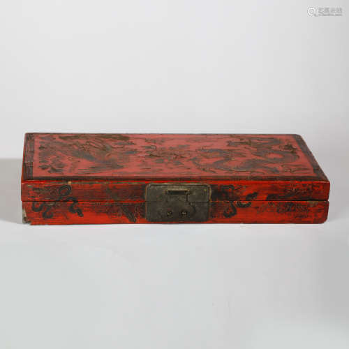 CHINESE LACQUER WOOD DRAGON AND PHOENIX BOX