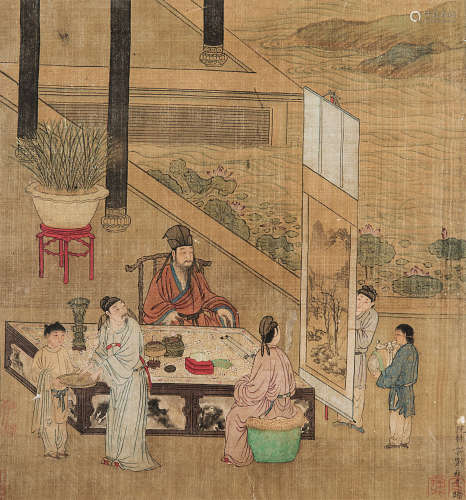 刘松年 约1155～1218 观画图 绢本 镜框