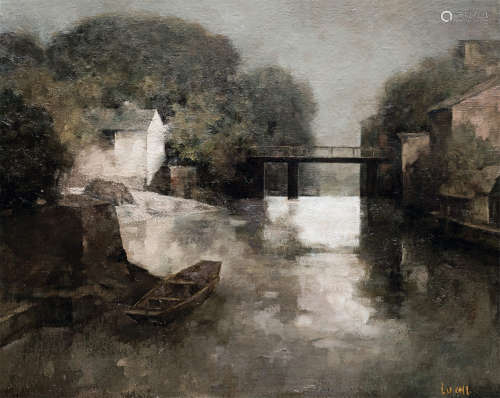 陆驰 有桥的风景 布面油画