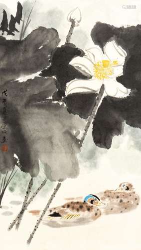 QIU SHOUCHENG (1929-). LOTUS AND MANDARIN DUCK